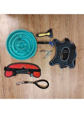 Dog Essentials Set: L Harness Leash Slow Feeder Nail Clipper & Hair Remover